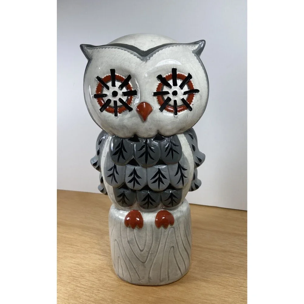 Midwest Lighted Color-Changing Owl Halloween Decor 14 Inches High Flashes